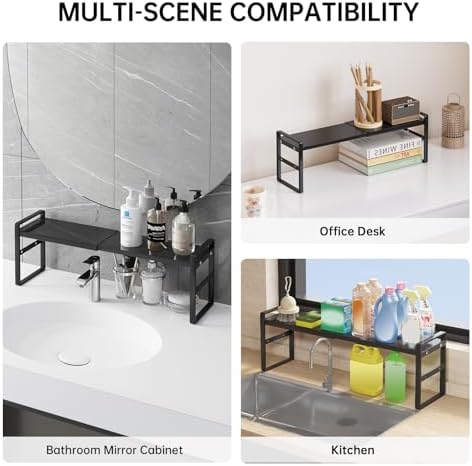 Extendable Narrow Tall Storage Shelf for Windowsill & Kitchen, Black
