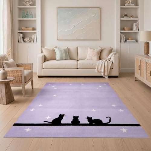 5'x7' Black Cat Lavender Starry Ultra-Soft Area Rug