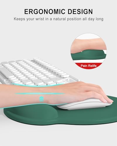Auhoahsil Mouse Pad, Ergonomic Mouse Pad with Wrist Rest, Pain Relief Computer Gel Mouse Pad Wrist Support for Laptop, Mousepad with Non-Slip PU Base, Mouse Pads for Desk, Dark Green