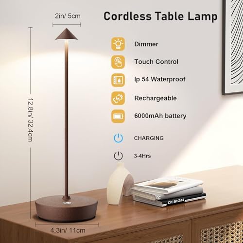 Set of 2 Cordless Rechargeable Led Table Lamp Battery Operated Light Rust