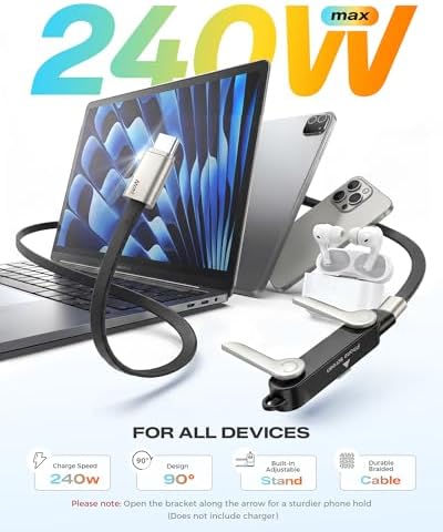 LOOHOI 240W Fast Charging USB-C to USB-C Cable with Built-in Phone Stand