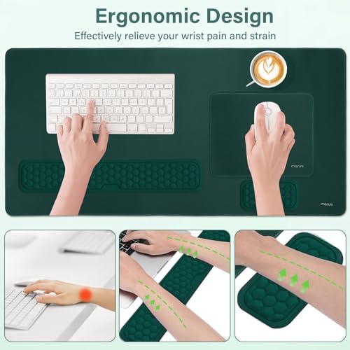 MOSISO Large Gaming Mouse Pad&Massage Keyboard Wrist Rest, Peacock Green