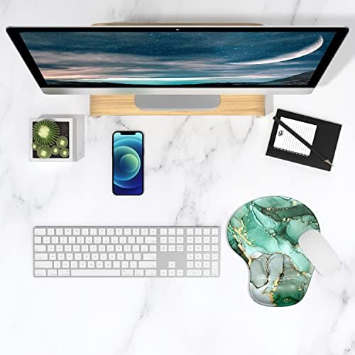 ITNRSIIET Ergonomic Mouse Pad with Gel Wrist Support Wrist Rest Smooth Surface Non-Slip PU Base Comfortable Office Supplies Pain Relief, 9.5 x 8 inches, Green Marble Texture