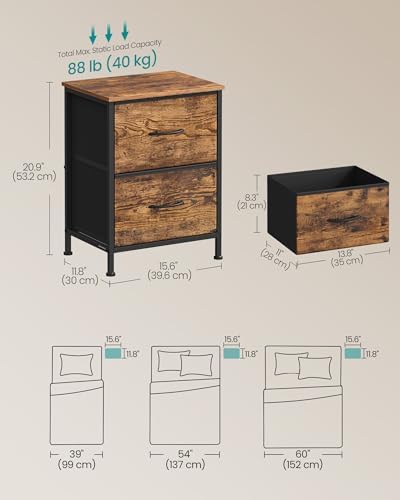 SONGMICS Nightstand with 2 Fabric Drawers, Bedside Table, Side End Table