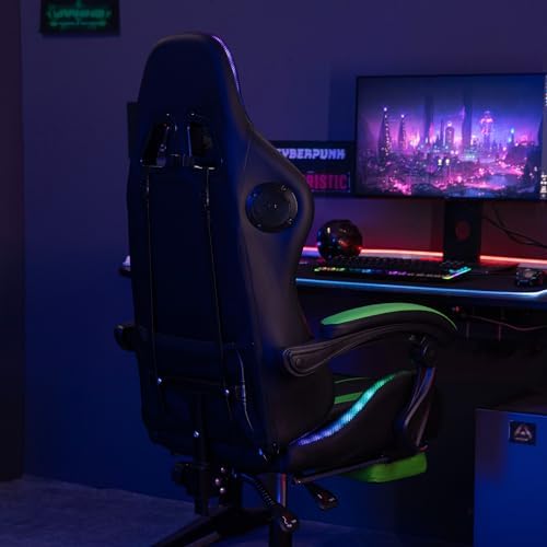 HOFFREE RGB Gaming Chair with Speakers Massage LED Lights Game Chair-Green