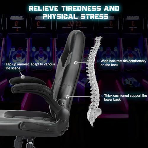 DUMOS Computer Desk Chair, Lumbar Support Video Gaming Chair, PU Leather
