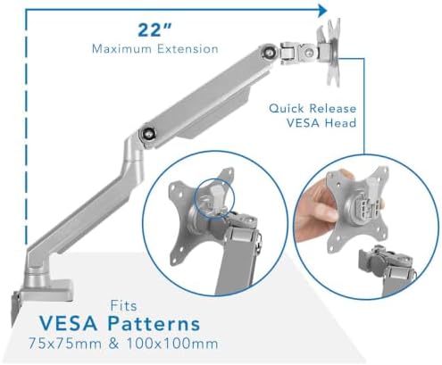 Mount-It! Single Monitor Arm Desk Mount, Mechanical Spring Height Adjustable Monitor Stand for 13–32 Inch Screens up to 17.6 lbs, VESA 75x75 & 100x100, C-Clamp & Grommet