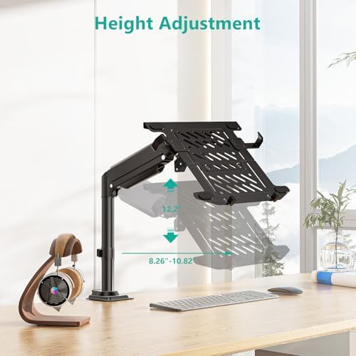 WALI Laptop Desk Mount for 15.6 inch Notebook, Fully Adjustable Single Monitor Arm with Laptop Holder for 32 inch Screen, Laptops Stand with Ventilated Tray, Up to 22 Lbs, (GSDM00LP), Black