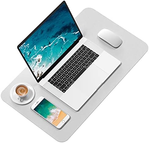 Hsurbtra Desk Pad, 23.6" x 13.8" PU Leather Desk Mat, M Extended Mouse Pad, Waterproof Desktop Blotter Protector, Non-Slip Ultra Thin Small Laptop Keyboard Writing Mat for Office Home, Gray