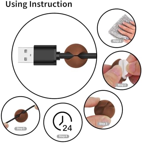 Flezoo 12PCS Coffee Adhesive Cable Clips Cord Organizer for Wire Management