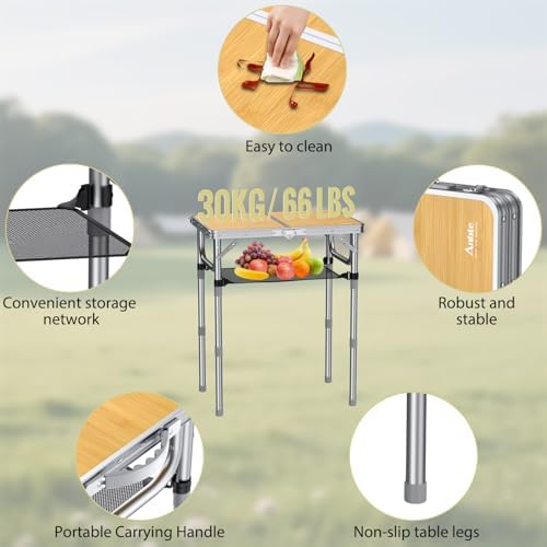 Anbte 2ft Camping Folding Table, 3 Adjustable Heights High 27.5", 24" x 16"