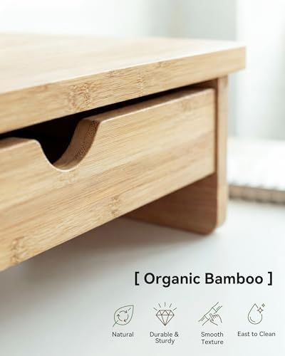 23” Monitor Stand with Large Drawer Keyboard Storage,Bamboo