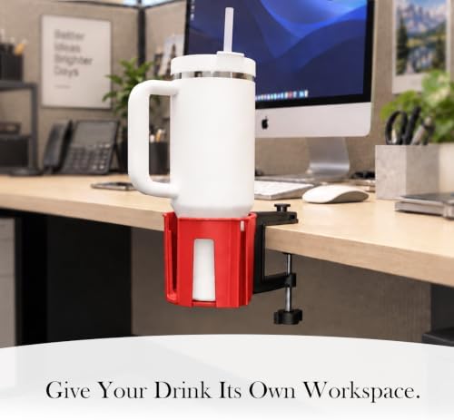 Original Large Desk Cup Holder Clamp, Heavy Duty Plastic Drink Holder Red