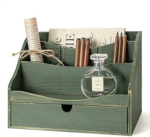 Rebee Vision Wooden Countertop Mail Organizer for Desk with 4-Slot, Green
