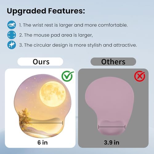 Mouse pad with Wrist Rest,Relieving Pain Memory Foam Computer pad, Ergonomic Desktop Mouse, Silicone Material Mouse pad, with Non-Slip PU Base (Moon)