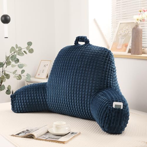 Reading Pillow with Arms for Sitting in Bed,Backrest,Blue Flannel,M