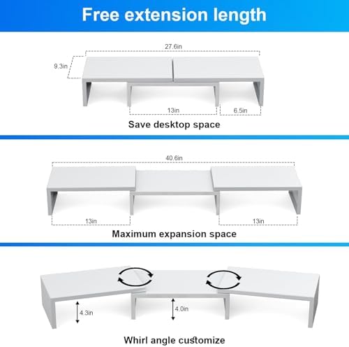 Desk Organizers and Accessories, Dual Monitor Stand Riser, Monitor Desk Shelf for Desktop Organization (White)