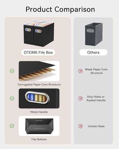 Oterri Portable Collapsible Cardboard File Box with Handle for Letter-Size