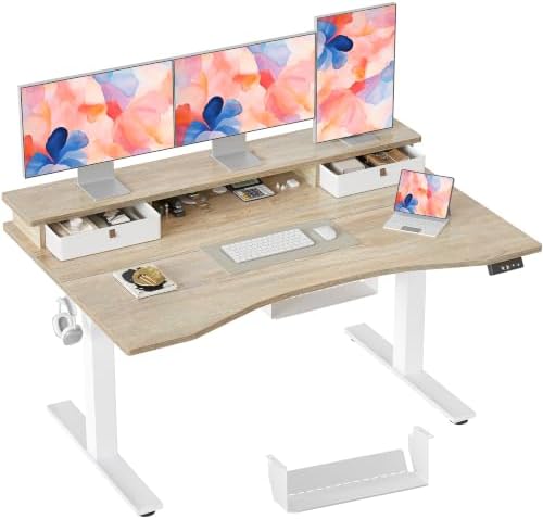 TIQLAB 55''*28''Standing Desk with Drawers&Cable Management, Maple
