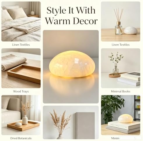 Natural Marble Lamp Cordless Touch Control Night Light Rechargeable Small Marble Table Lamp, Dimming Warm Glow Portable Marble Touch Lamp for Bedroom, Living Room, Decor Gift (B-Pure White)