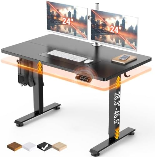Veken 47.2 Inch Large Electric Standing Desk, Gaming Table, Black