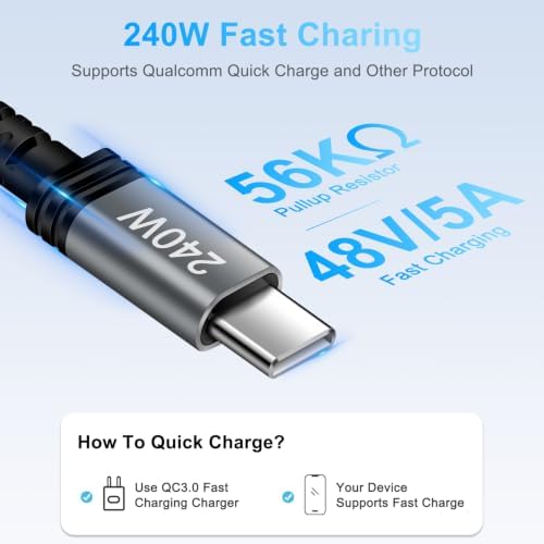 240W USB C to USB C Cable 9FT with Invisible Foldable Stand Charger - Grey