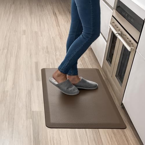 Anti Fatigue Kitchen Mats for Floor | Padded Kitchen Rugs | Non Slip, Cushioned Standing Desk Mat | Waterproof Floor Mat for Home and Office | 17.3" x 28" X 0.47", Brown, 1-Pack | More Décor