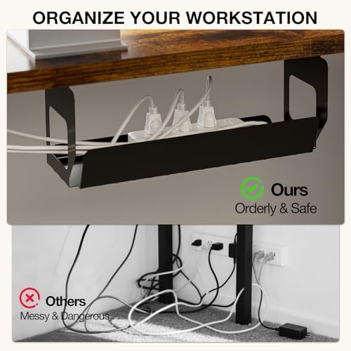 Muvai 59" L Shaped Standing Desk with Cable Tray, Reversible, Rustic Brown