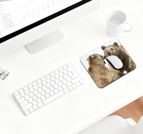 9.5x7.9 Inch Office/Gaming Mouse Pad, Wild Brown Bears Fighting Grizzlies, Cute Anti-Slip Mat for Desk Decor