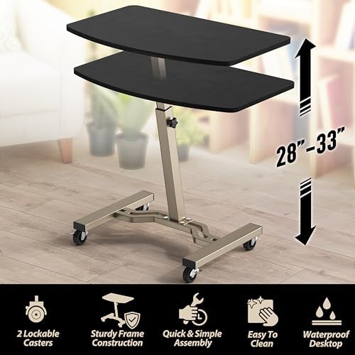 Le Crozz Mobile Height Adjustable Laptop Rolling Cart, Espresso