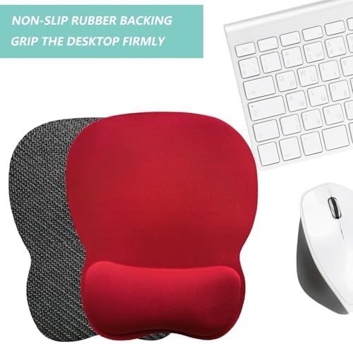 Mouse Pad with Wrist Support, Ergonomic Mousepad with Comfortable Memory Foam Wrist Rest Cushion, Relieve Wrist Pain, Non-Slip Rubber Base Gaming Mice Pad for Home Office Computer Laptop, Red