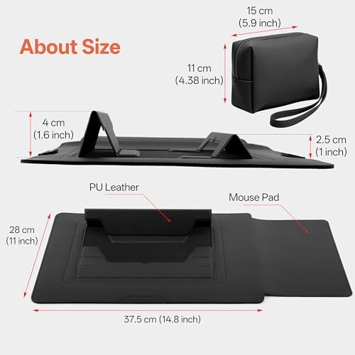 15-16 Inch Protective Laptop Sleeve Case with Stand, for MacBook Air 15" M5~M2 (2026-2023); MacBook Pro 16" M5~M1, Pro/Max(2026-2021), Surface/ASUS/Lenovo, PU Leather Laptop Case (15"-16" Black)