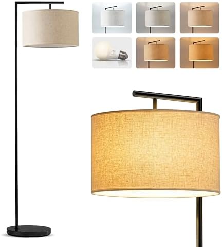 Brightech Montage Modern Floor Lamp - LED Standing Lamp with Tan Shade for Living Rooms & Offices - Bedroom Reading Light - Tall Corner Pole Lamp for Contemporary Home Decor - Black