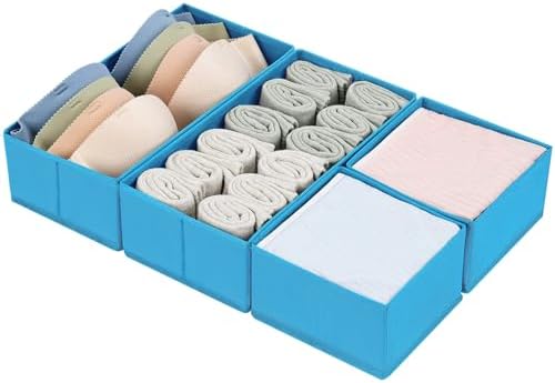 DIMJ Drawer Organizers - Set of 4 Fabric Closet Organizers and Storage, Drawer Dividers for Baby Clothes, Socks, Belt, Tie (Blue)
