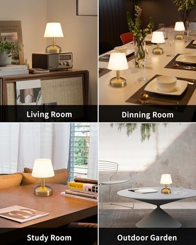 KDG Gold Cordless Small Table Lamp, Portable LED Dimmable Desk Lamp