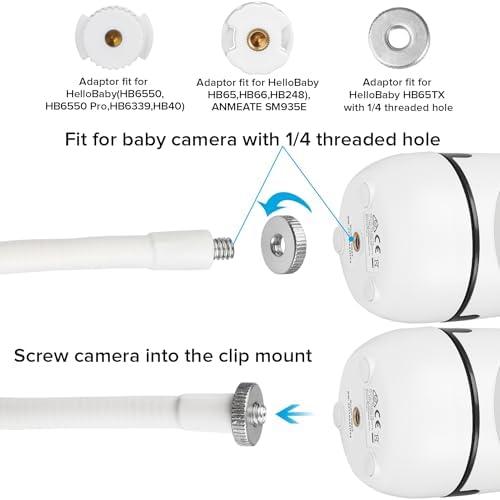 Flexible Baby Monitor Mount Compatible with HelloBaby HB6550/HB6560/HB6240/HB6148/HB6339/HB66/HB65/HB40, ANMEATE 549/SM935E, 15.75" Gooseneck Arm Baby Camera Mount Without Tools or Wall Damage