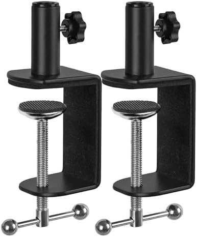 Desk C-Clamp with 1/2" Thread Hole, C Clamp for Microphone Stand, Adjustable Metal Table Clamp on Desk Lamp, Black Desk Lamp Clamp for Swing Arm Magnifying (2, Black), Mantle Clamps