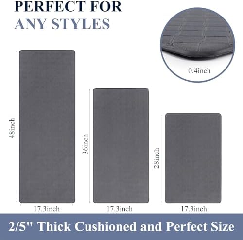 HEBE Anti Fatigue Kitchen Rugs Set of 3, Cushioned Kitchen Mats for Floor