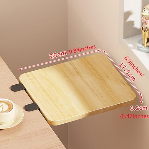 Desk Extender Tray, Punch-Free Clamp on 90° Foldable Keyboard Drawer Tray, Table Mount Armrest Shelf, Computer Elbow Arm Support (Wood Color, 6.9"*9.8"*0.5"/17.5cm*25cm*1.2cm)