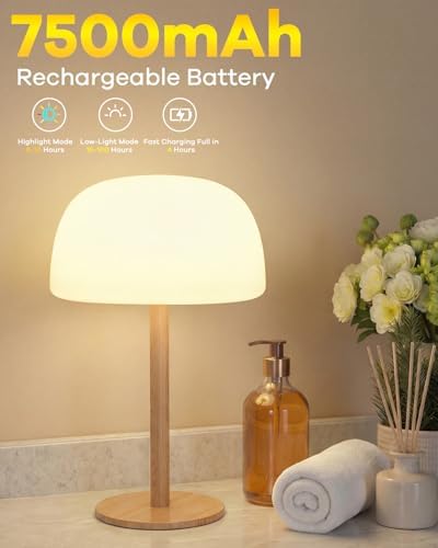 Waterproof Shower Lamp Cordless Lamp - 7500mAh Rechargeable Table Lamp, Bathroom Lamp, RGB 15 Colors & 3 Color Temperature Touch Dimmable, Shower Light for Inside Shower, Bathtub, Bedroom, 2PCS
