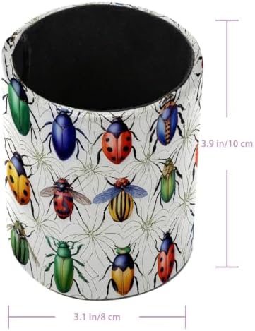 Leather Pen Holder for Desk, Beetle Pencil Cup Pen Organizer Makeup Brush Holder for Office Home Kids Countertop Desk Accessory Storage