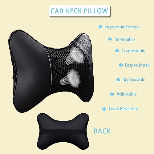 2 Packs Car Neck Pillows Dual-Side PU Leather Car Headrest, Black