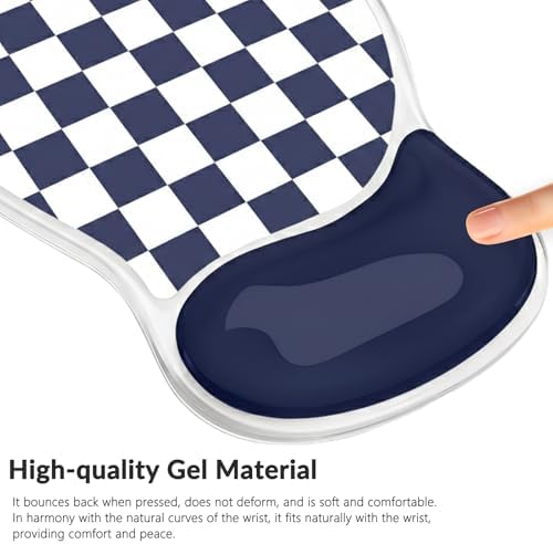 Gel Mouse Pad with Wrist Rest for Mouse Ergonomic Mouse Wrist Rest Non-Slip Silicone Checkered Dark Blue Mousepad with Wrist Support for Computer Gaming Laptop Home Office Desk Accessories Blue Plaid