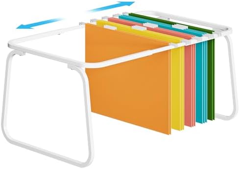 Marbrasse Hanging File Folder Frame, Adjustable Letter Size File Holder 16-25 Inches, Metal File Cabinet Rails for Office, Home, School, White