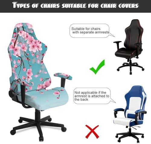 Peach Blossom Print Gaming Chair Cover with Armrest Covers Stretchable Soft Furniture Protector Breathable Reclining Racing Gaming Chair