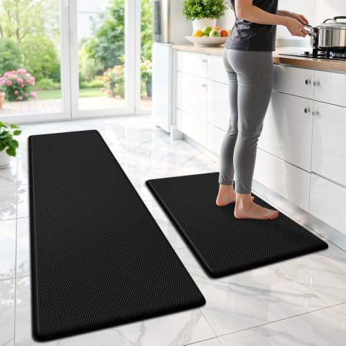 StepLively Kitchen Mat for Floor 2 PCS, Anti Fatigue Rugs, Black