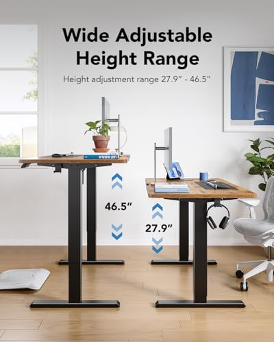 HUANUO 48x23 Inch Electric Standing Desk, Adjustable, Rustic Brown