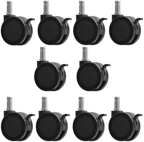 Office Chair Caster Wheels Replacement with Brake, 2.36"(60mm) Casters Replacement for Office Chair or Stool Wheel, Universal Size 11x22mm for Carpet and Hardwood Floors(Set of 10)