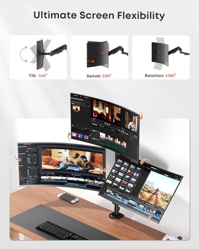 Triple Monitor Mount for up to 32 Inch Screens, Heavy Duty Gas Spring