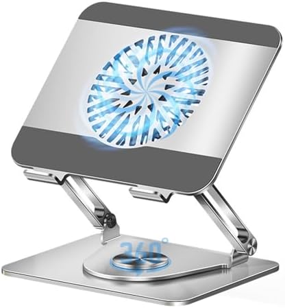 360° Rotating Adjustable Laptop Stand with Cooling Fan, Foldable Dual-Bar Support Height Tilt Angle Cooling Laptop Stand for Desk Pad Laptop Riser Heat Dissipation Stand Fit 10-17.3" Device